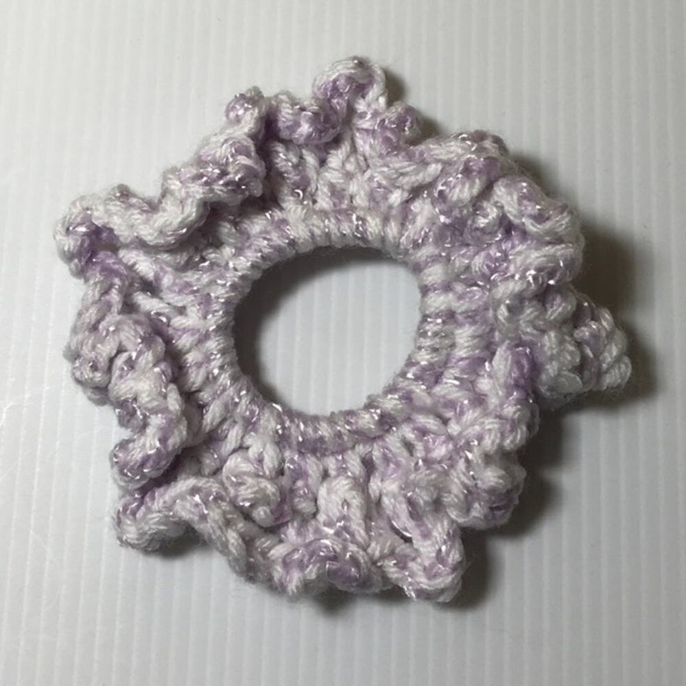 NWT Purple White Handmade Crocheted Hair Scrunchie